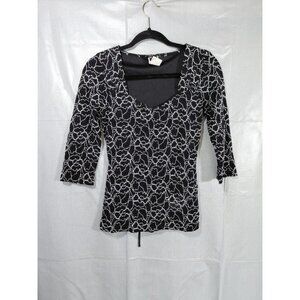 Vintage Y2K Wrapper Blouse Floral Med Whimsigoth Sweetheart Neck Black Tie Back